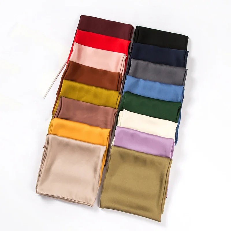 Art Craft Shop - ผ้าพันคอซาตินสำหรับผู้หญิง ขนาด 70 ซม. สีพื้น เนื้อผ้าเรียบ