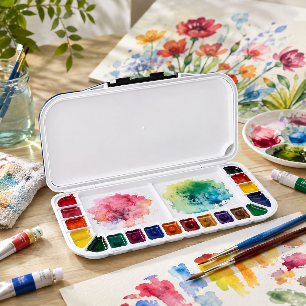 Acrylic Pour Paint - พาเลตสีแบบพับได้ ปิดสนิท 18 ช่อง พร้อมพื้นที่ผสมสี 2