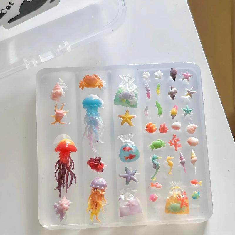 Art Craft Jellyfish - แม่พิมพ์ทำเล็บซิลิโคนใส; แม่พิมพ์ตกแต่งเล็บแบบ 3 มิติ ลายมหาสมุทร แมงกะพรุน