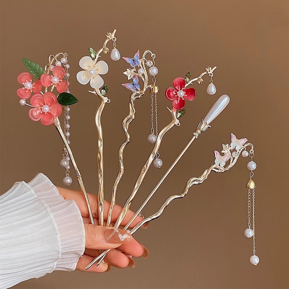 Art Craft Shop - 2025 ใหม่ดอกไม้สําหรับผู้หญิงElegantดอกไม้ผีเสื้อเพิร์ลพู่ผมเครื่องประดับอินเทรนด์อุปกรณ์เสริมผมคลิปผม